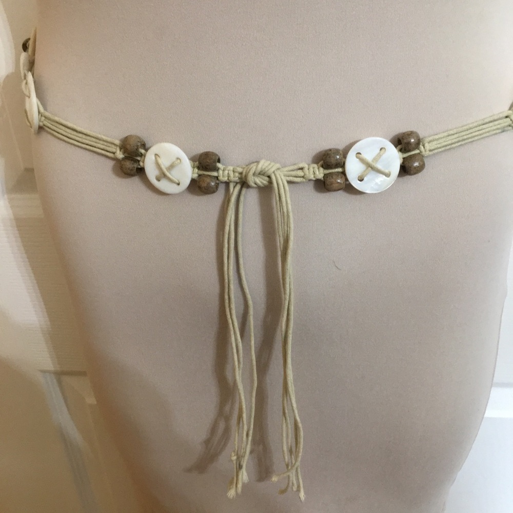Macramé Belt w/Wood Beads & Shell Disks